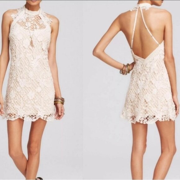 Free People Dresses & Skirts - Free People Snow Drop Lace Ivory Mini Dress Size XS
